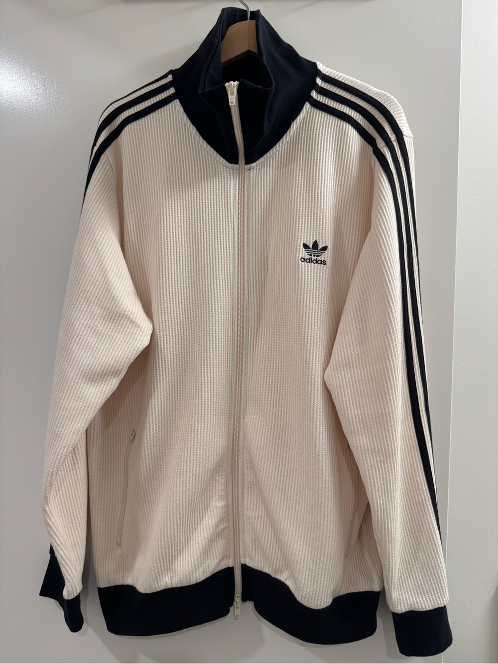 adidas Originals Waffle Knit Track Jacket Trefoil Full Zip Cream Black Men’s L
